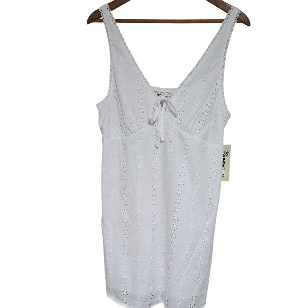NWT Sz 12 Sun Dress White Eyelet Lace Trim Cotton Babydoll Milkmaid Beach